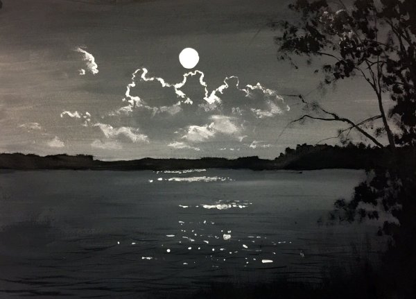 Пейзаж черной гуашью