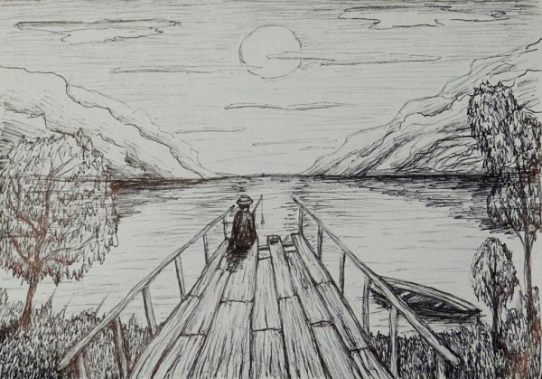 Пейзаж рисунок карандашом