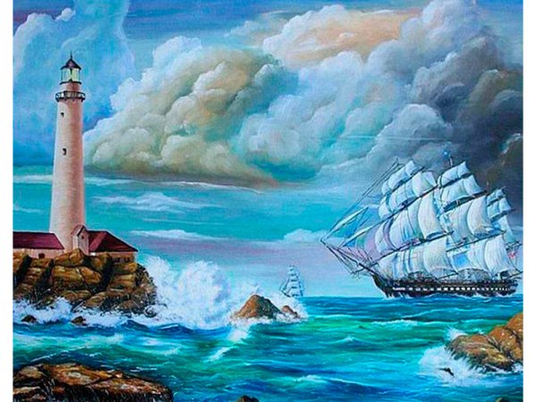 Алмазная мозаика корабль с маяком