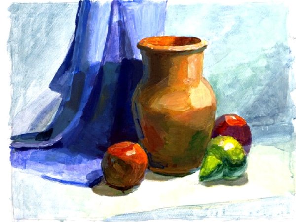 Этюд Крынки акварелью этапы