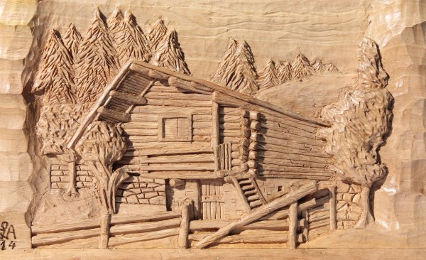 Резьба по дереву панно домики