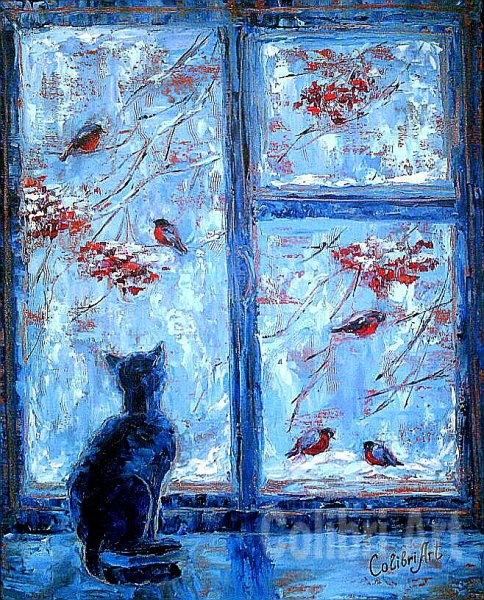 Картины с кошками на окне