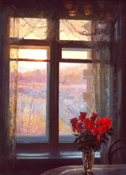 Пейзаж в окне живопись