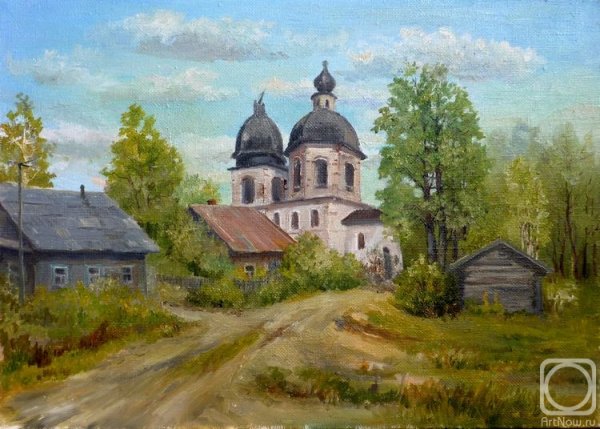 Деревенский пейзаж с храмом