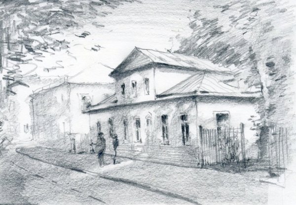 Городской пейзаж Графика тушью