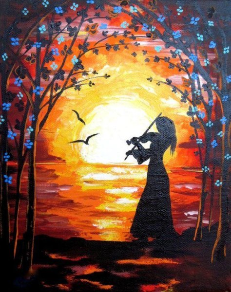 Картины акрилом с силуэтом