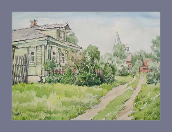 Пленер Этюд акварелью деревня