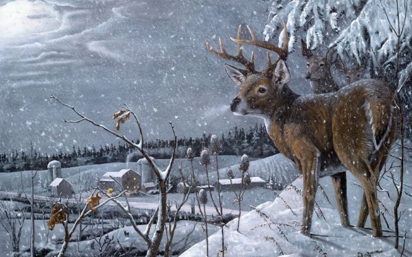 Олень в зимнем лесу