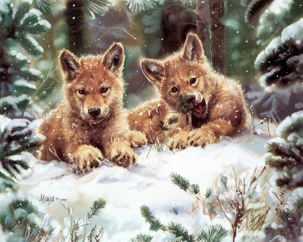 Зверята в зимнем лесу