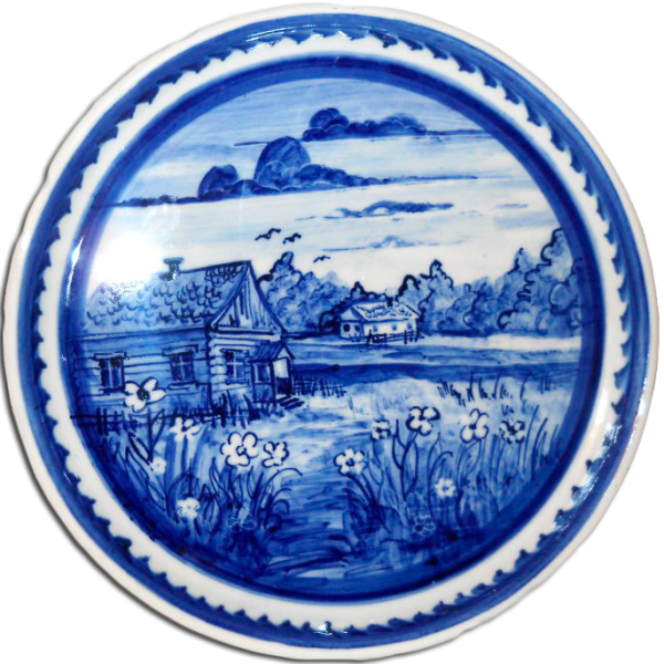 Зимний пейзаж в стиле Гжель