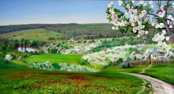 Пейзаж деревни цветущие сады