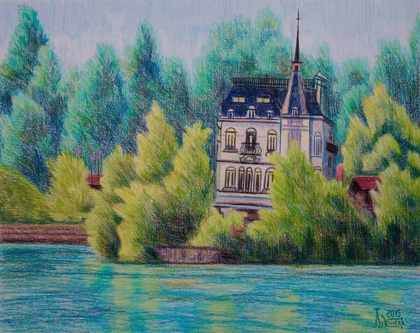 Пейзаж цветными карандашами