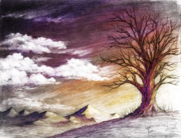 Пейзаж цветными карандашами