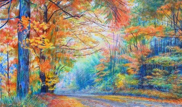 Пейзаж цветными карандашами