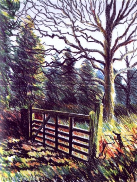 Пейзаж цветными карандашами