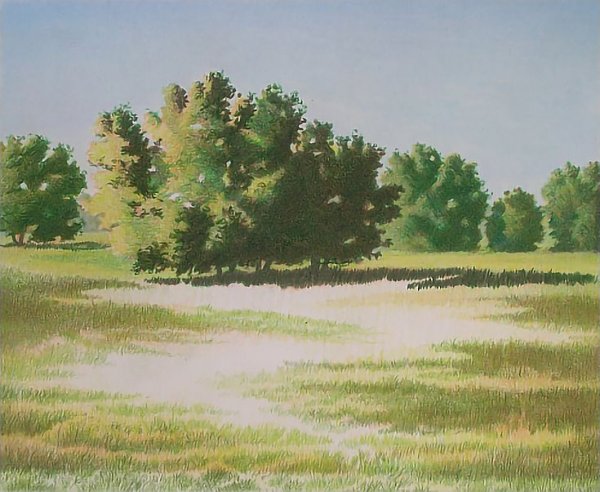 Летний пейзаж цветными карандашами