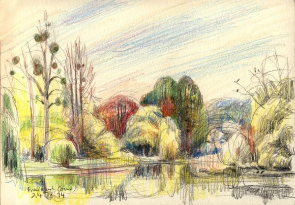 Пейзаж цветными карандашами