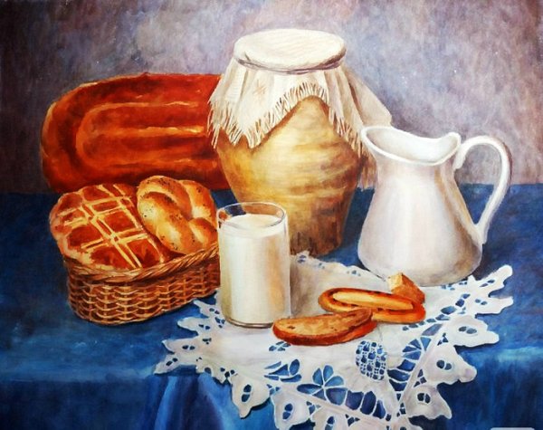 Акварельная живопись натюрморт с хлебом