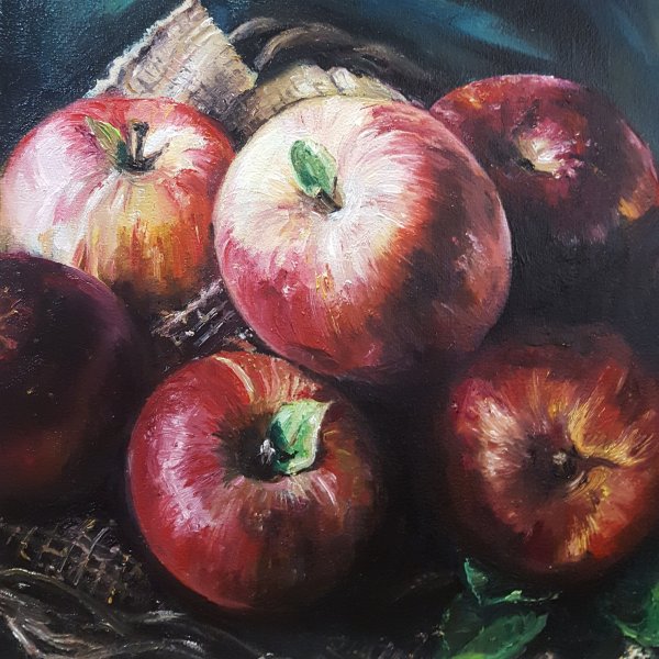 Натюрморт с яблоками акварелью