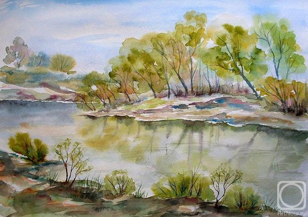 Весенний пейзаж акварельными карандашами
