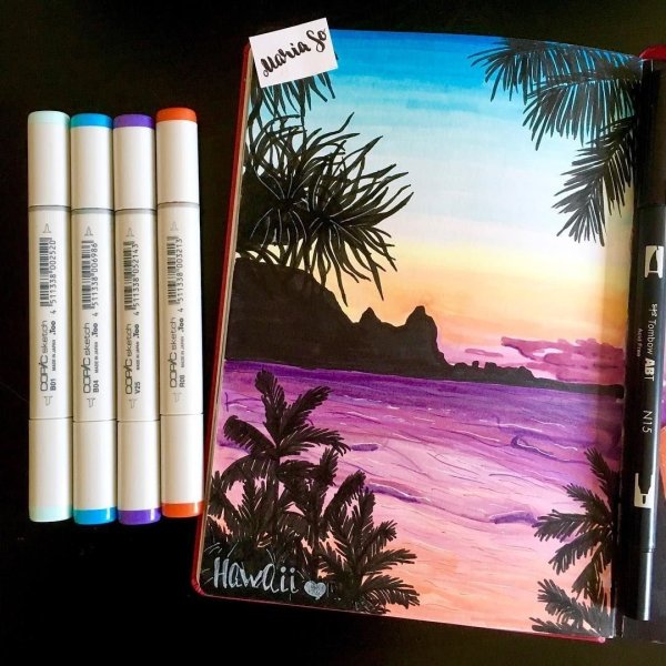 Пейзаж маркерами для скетчинга