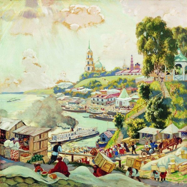 Борис Кустодиев «гулянье на Волге» 1910