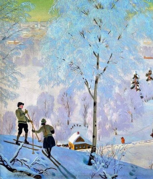Кустодиев лыжники картина