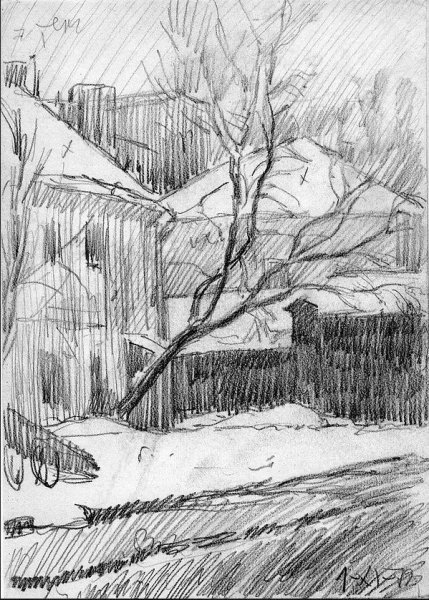 Пейзаж карандашом штрихами