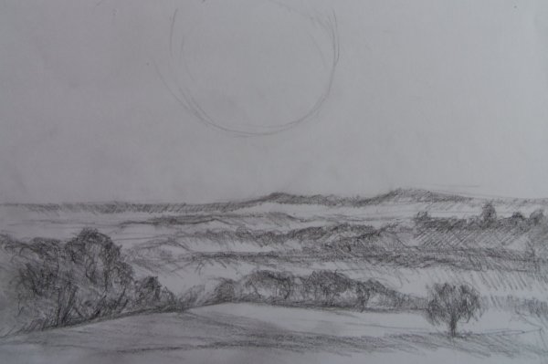 Ночной пейзаж рисунок карандашом легкий