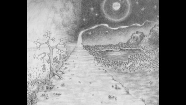 Пейзаж ночь гуашью