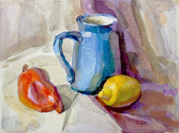 Учебный натюрморт акварель Крынка