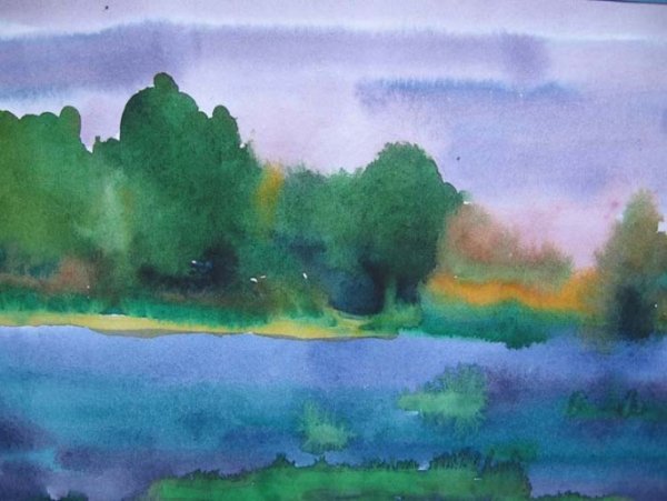 Рисование по сырому пейзаж