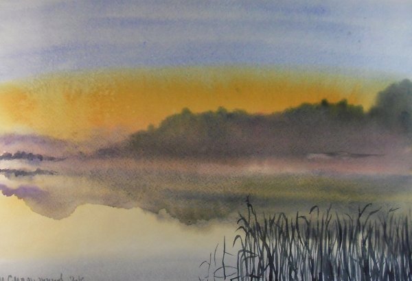 Акварель по сырому пейзаж