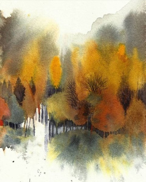 Пейзаж в технике по сырому