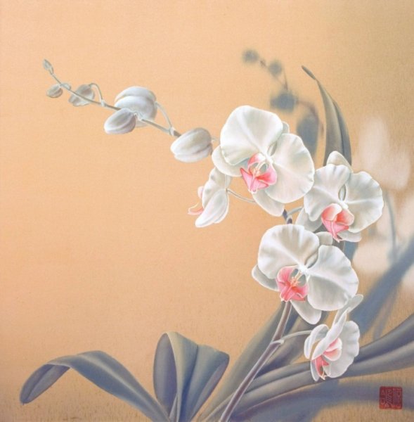 Японская живопись на шелке пионы 1960-1971 год