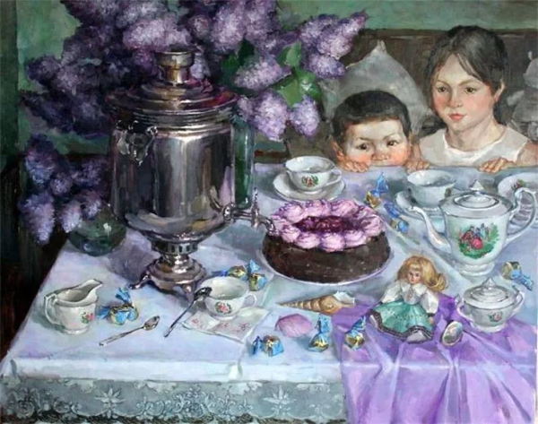 Мадлен Лемер картина "чаепитие"