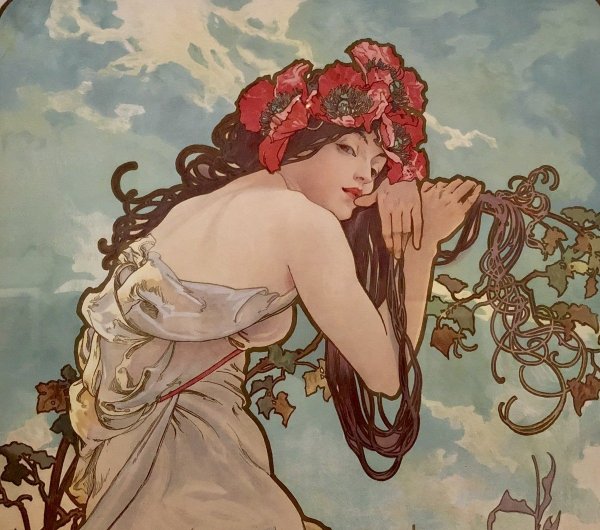 Альфонс Муха женщина в цветах