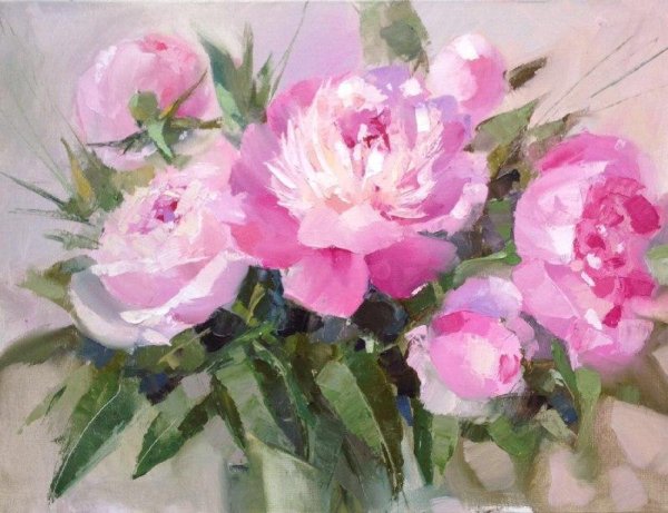 Пионы маслом мастихином