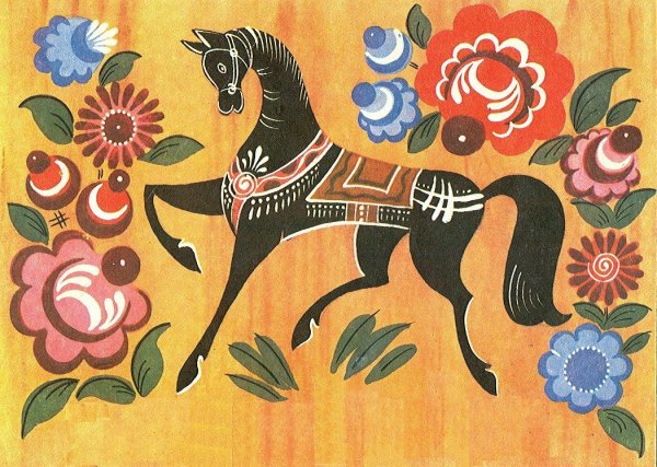 Росписи русские народные Городецкая кони