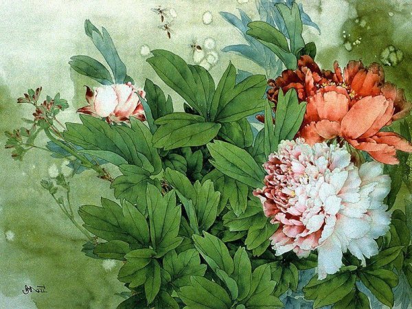 Голубые пионы в китайской живописи