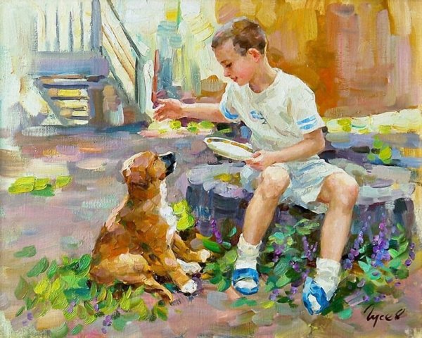 Художник Гусев Владимир деревенская Идиллия