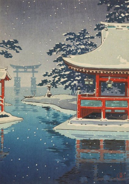 Гравюра укиё-э деревня