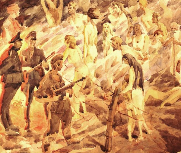 Узники концлагеря рисунок