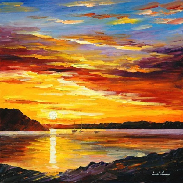 Пейзаж маслом закат