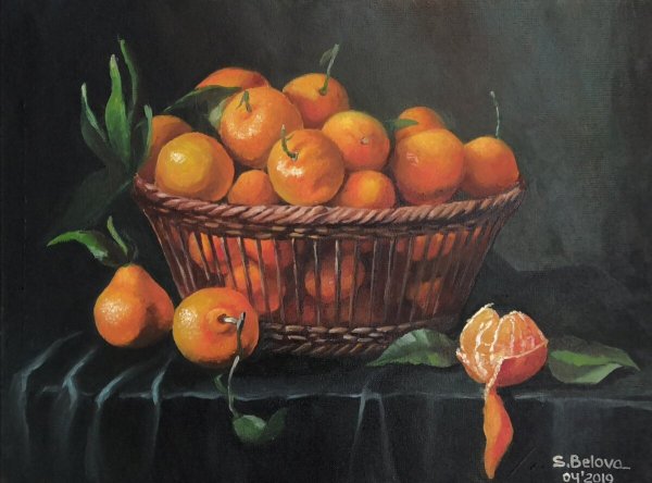 Натюрморт с мандаринами живопись