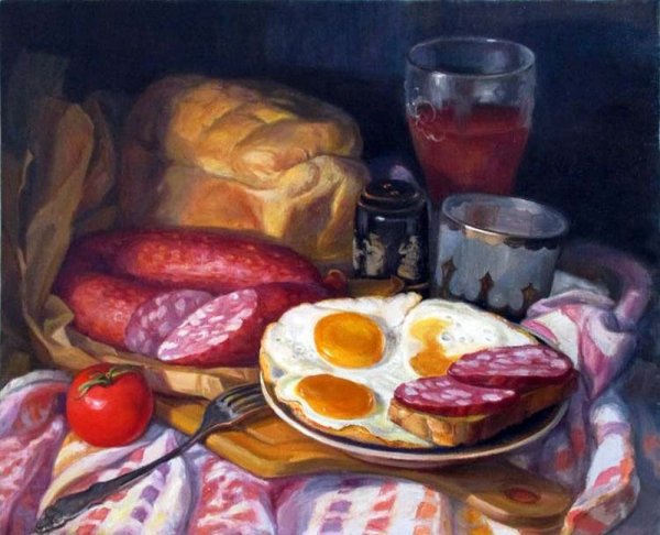Художник Елена Шумакова натюрморт яичница