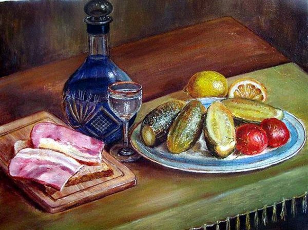 Натюрморт с едой живопись