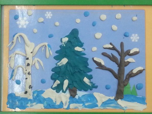 Зимний пейзаж из пластилина
