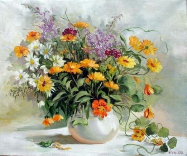 Ноготки цветы акварелью