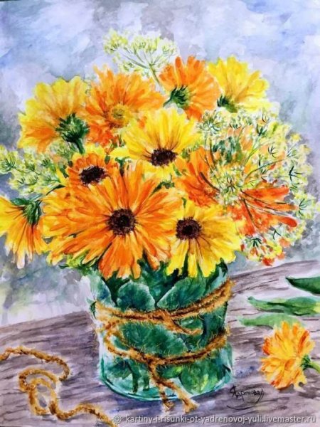 Цветы календулы, Бузин и